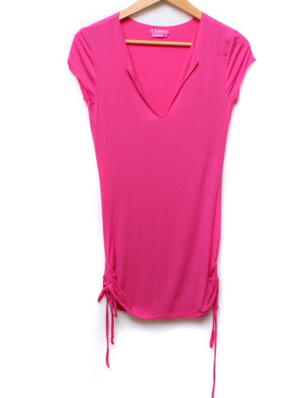 BCBGirls Hot Pink Modal V-Neck Side Ruched Tunic Top Size S